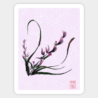 Pretty sumi-e orchid on a lilac background Sticker
